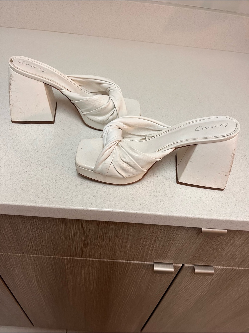 Circus by Sam Edelman Ivory Knotted Block Heel Mules